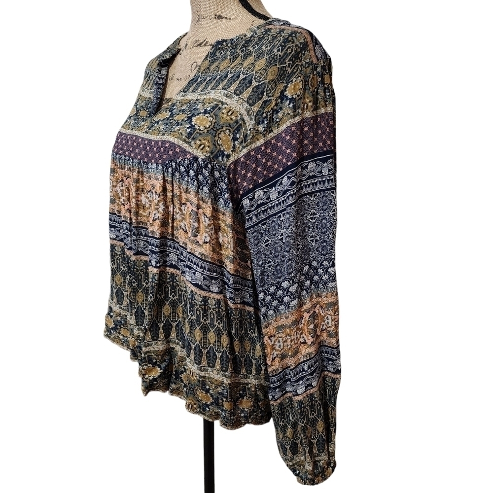 Lucky Brand Long Sleeve V-neck Patterned Oversized Blouse - Small - Picture 3 of 7